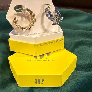 Earring Reveal Gold Hoop Earrings with Blue Crystal Accents